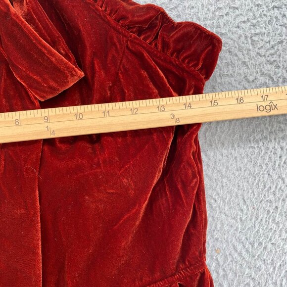 Storia Jumpsuit Womens Medium Rust Red Velvet Halter Neck Ruffle Tie Holiday NWT - Picture 8 of 13
